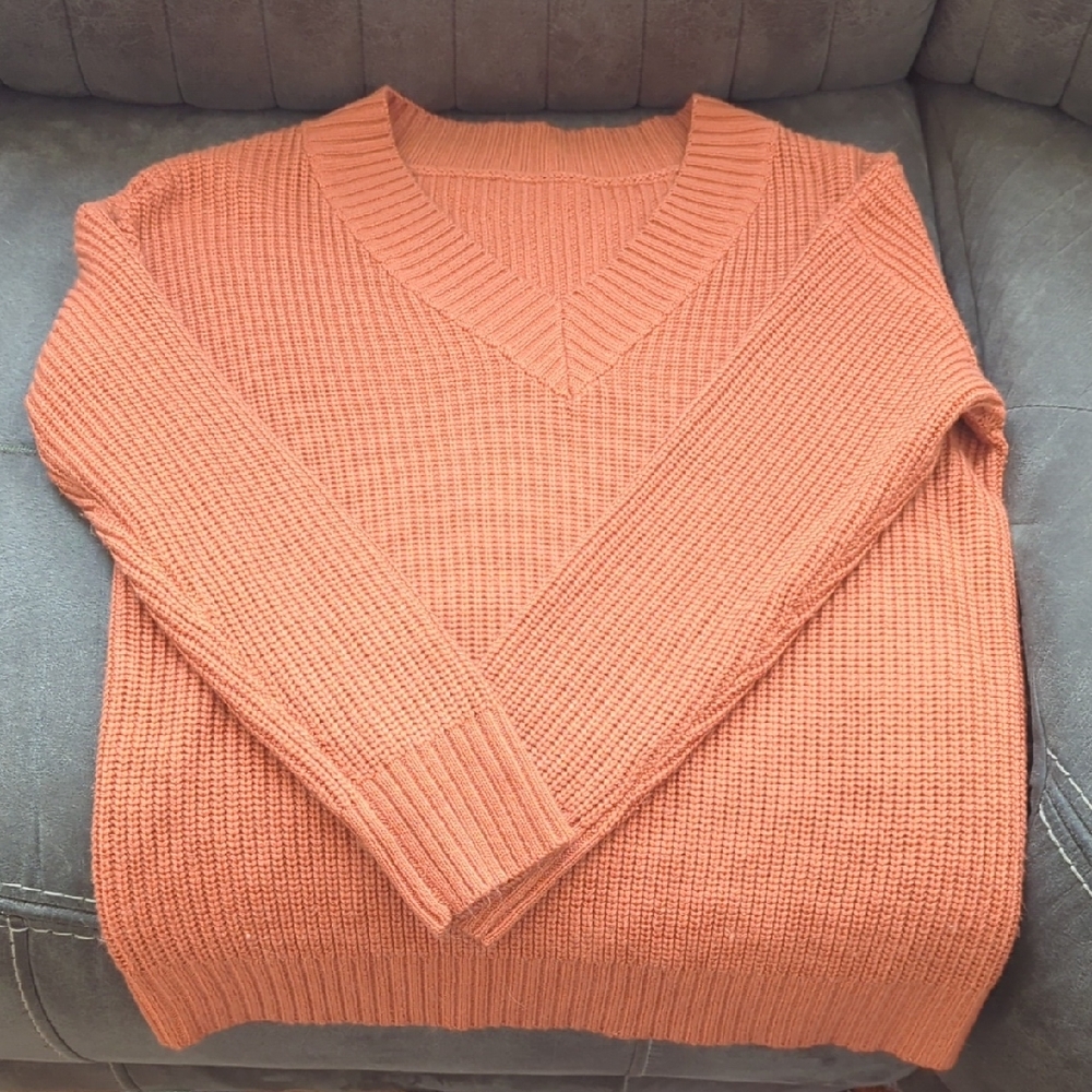 Women's V Neck Orange Sweater